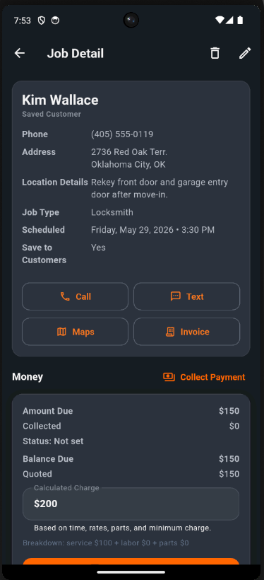 One Guy One Truck customer detail screen