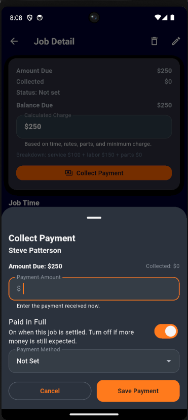 One Guy One Truck payment tracking screen