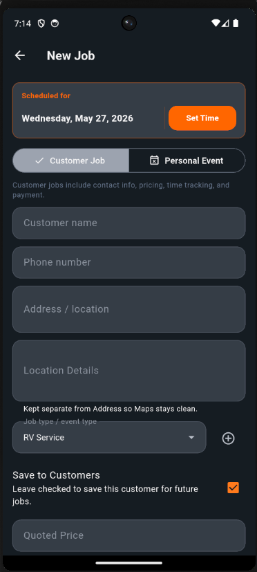 One Guy One Truck customer entry screen